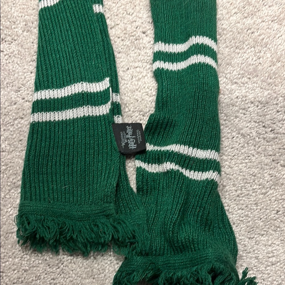 Harry Potter Slytherin Green and White Striped Knit Scarf